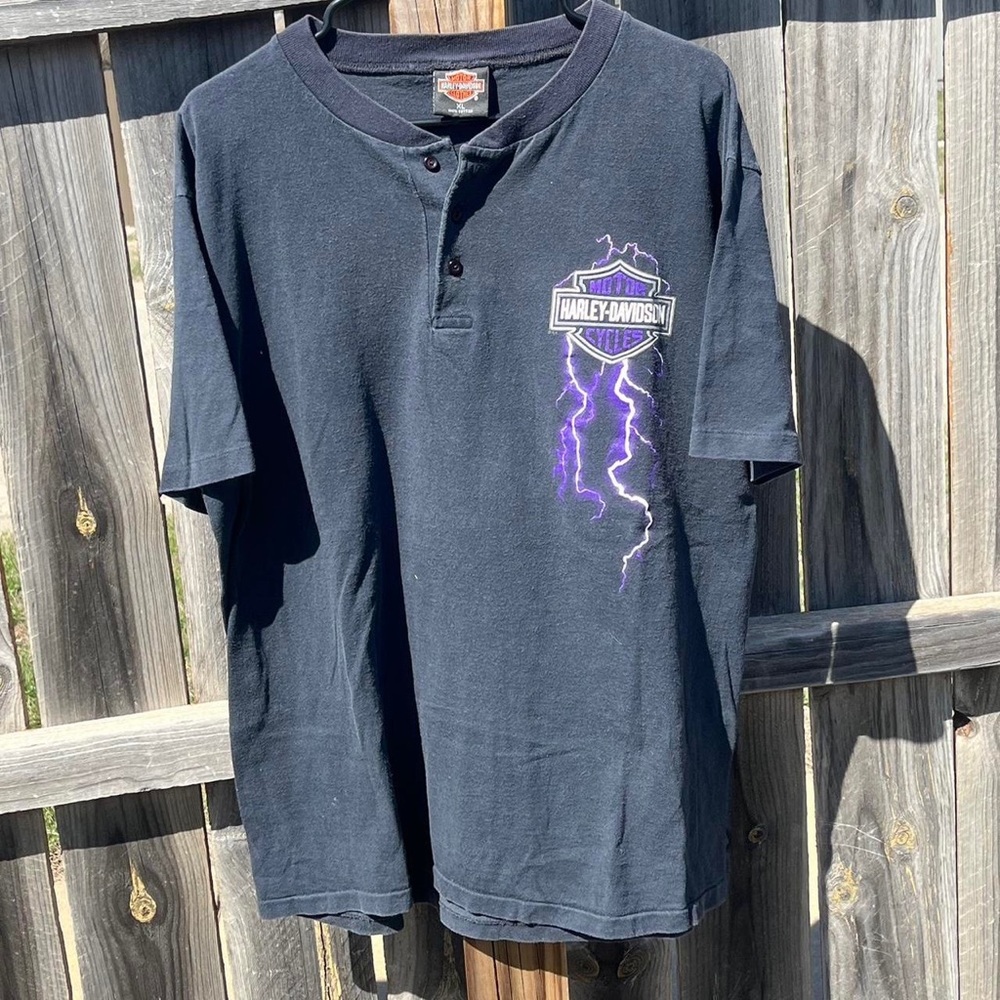 Vintage Harley Davidson Kansas City, Kansas Lightning HD single stitch henley